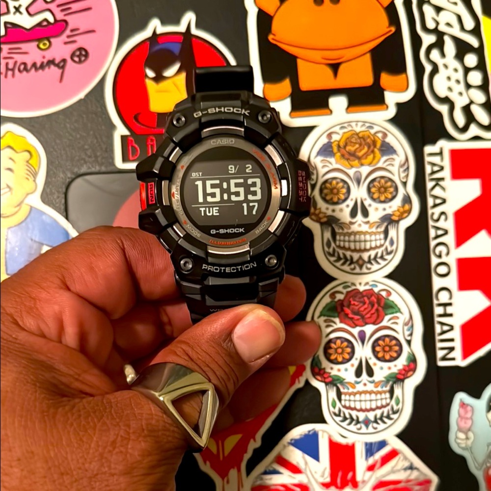Casio G-Shock Black/Red GBD-100 with negative face. Pairs with your phone.